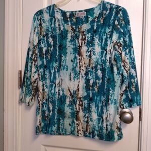 Mauve Teal and Brown Abstract Blouse Embroidery Art To Wear